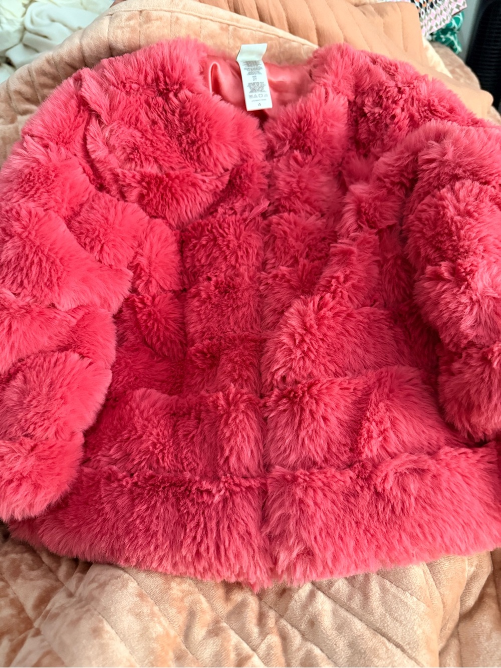 Little Me Plush Faux Fur Jacket in Bright Pink